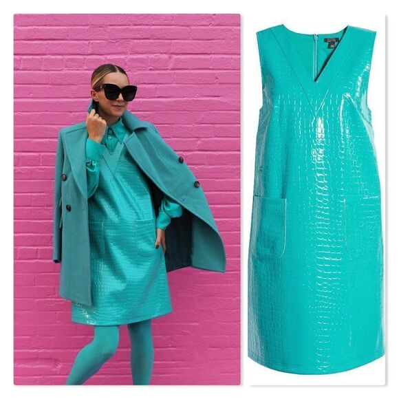 NEW Halogen x Atlantic-Pacific Croc Embossed Faux Leather Shift Dress size Small - Picture 1 of 13